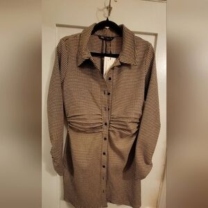 Nwt Zara Chic Houndstooth Button-Up Dress